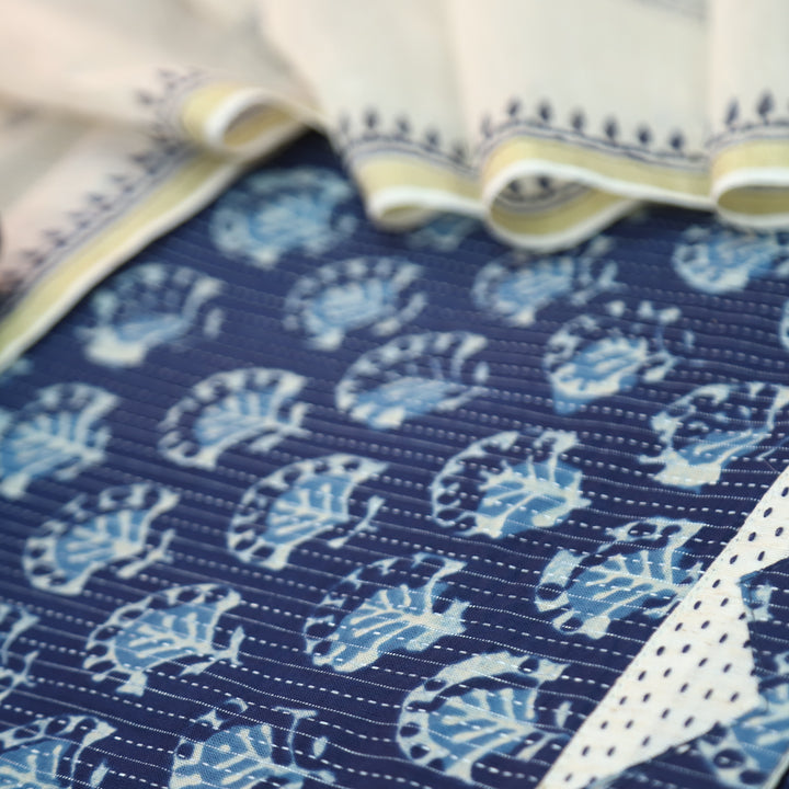 Rimmy Indigo Blue Dabu Printed Running Stitch Cotton Set D3