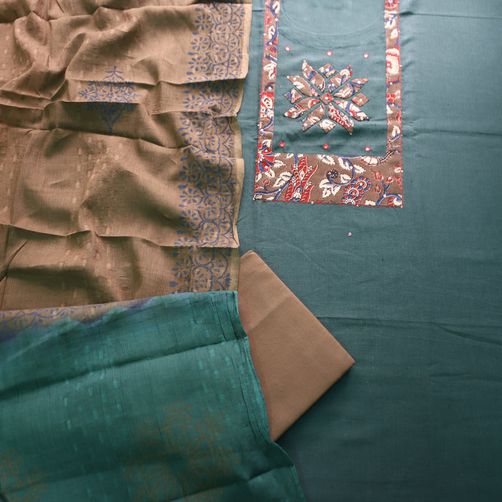 Bansi Sacramento Green Applique with Patra Yoke Cotton Set