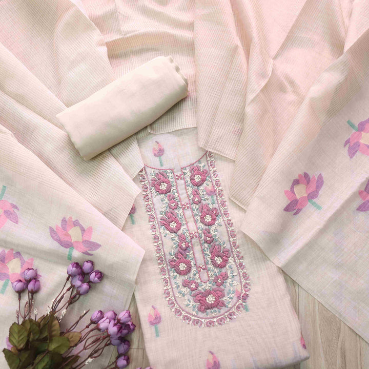 Jamdani Orchid Purple Thread Neck Work Jamdani Suit Set