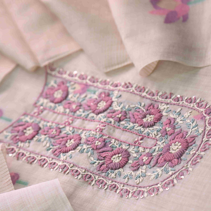Jamdani Orchid Purple Thread Neck Work Jamdani Suit Set