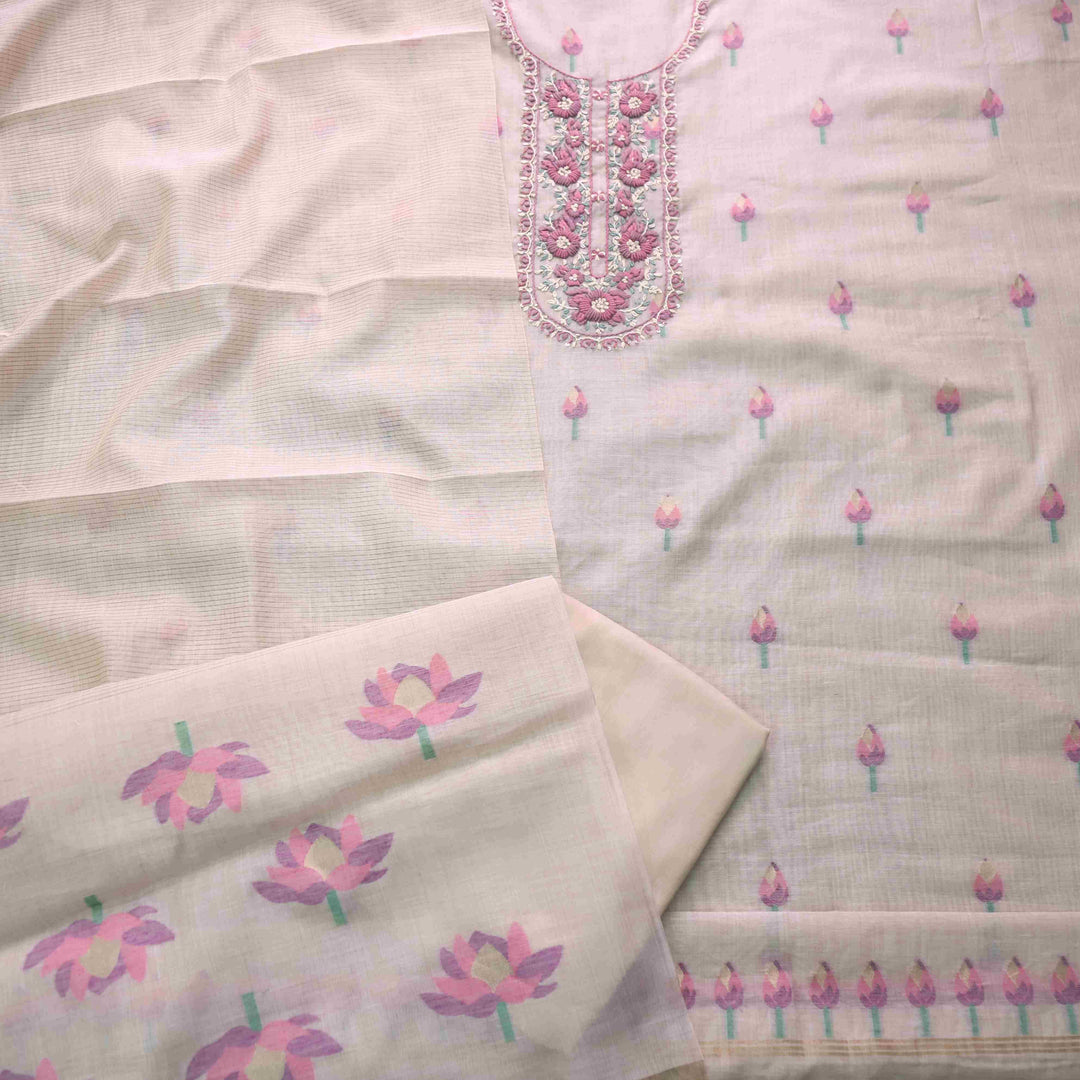 Jamdani Orchid Purple Thread Neck Work Jamdani Suit Set