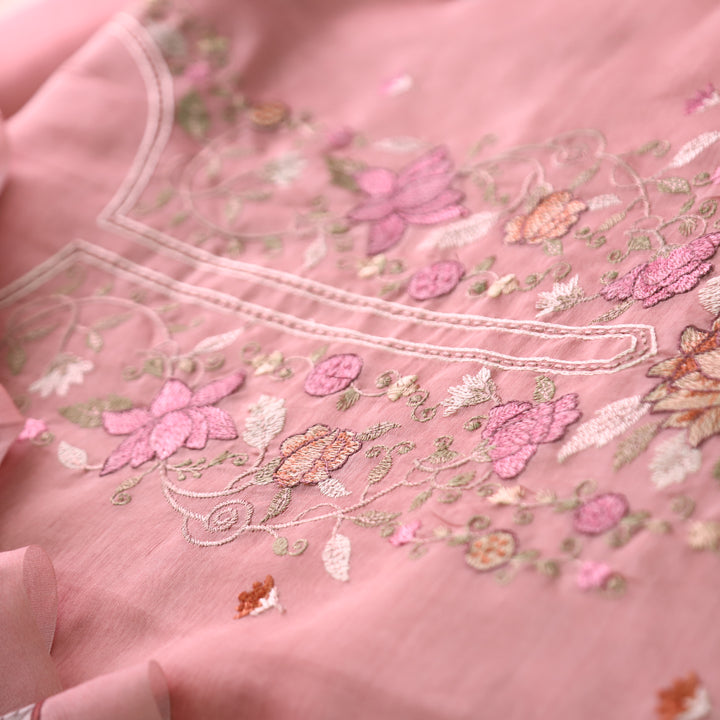 Maria Frosty Pink Embroidery and Zari Mul Chanderi Set