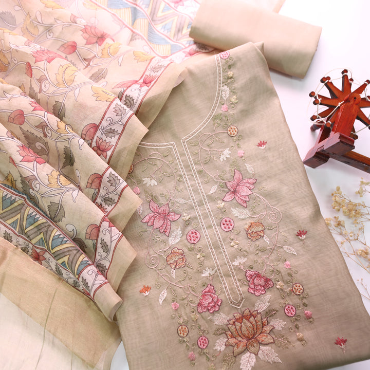Maria Hazel Sage Embroidery and Zari Mul Chanderi Set