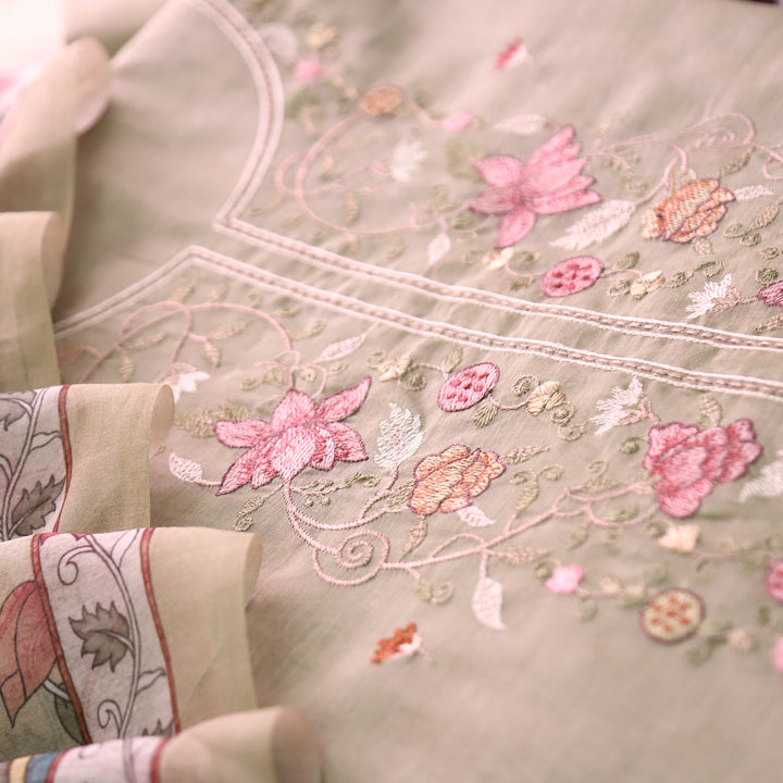 Maria Hazel Sage Embroidery and Zari Mul Chanderi Set