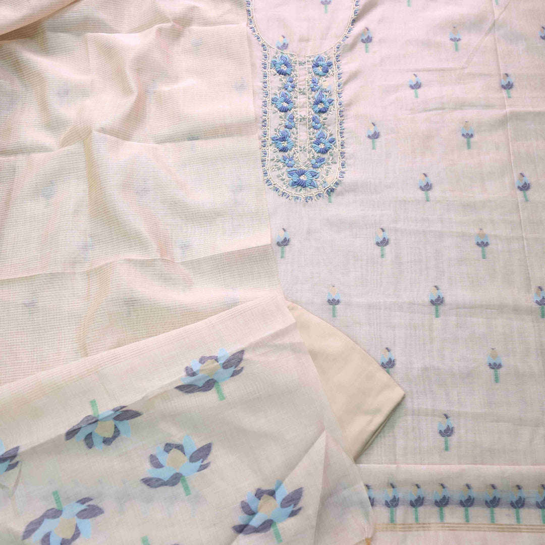 Jamdani Royal Blue Thread Neck Work Jamdani Suit Set