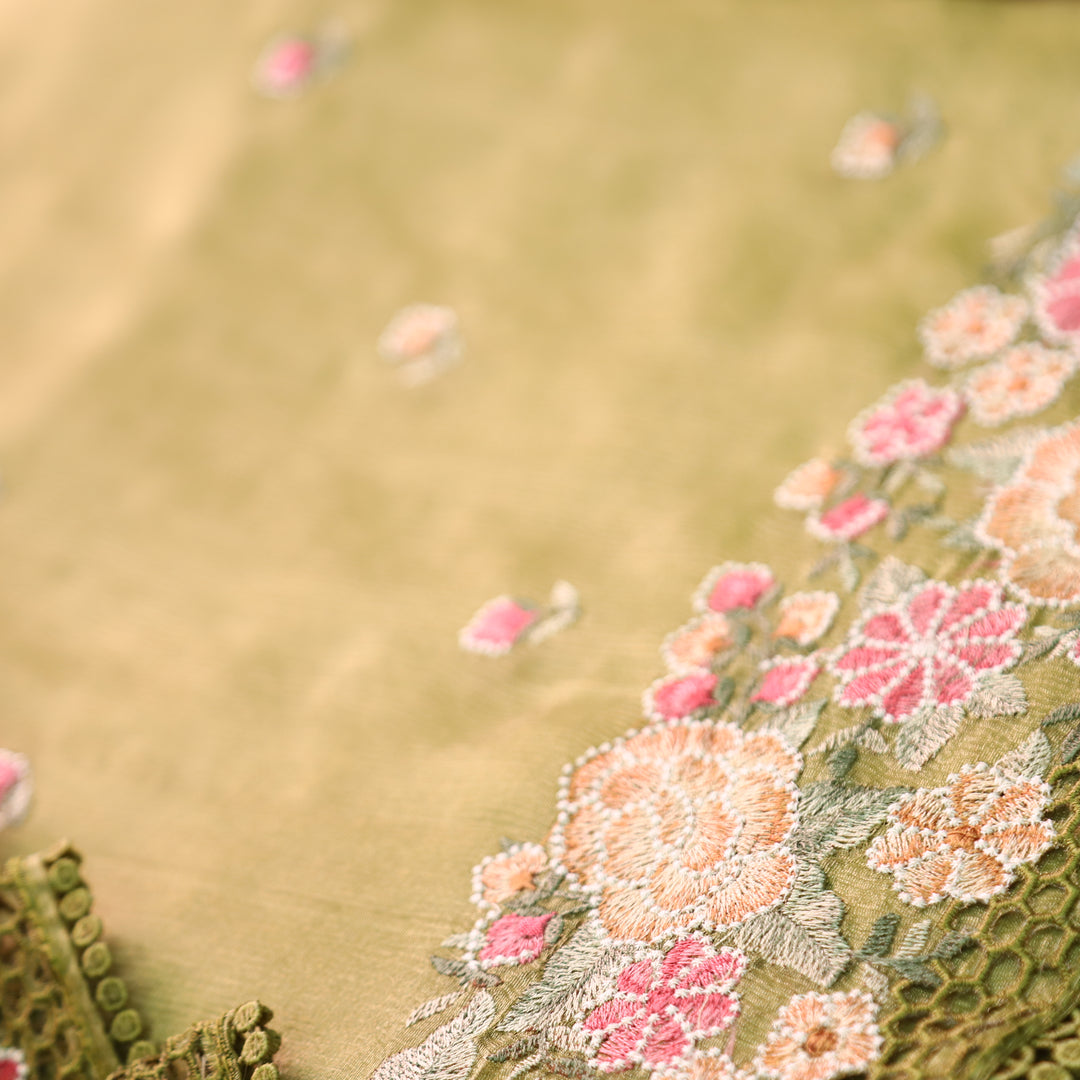Avinya Green Thread Embroidered Hem Crinkle Shimmer Tissue Organza Set