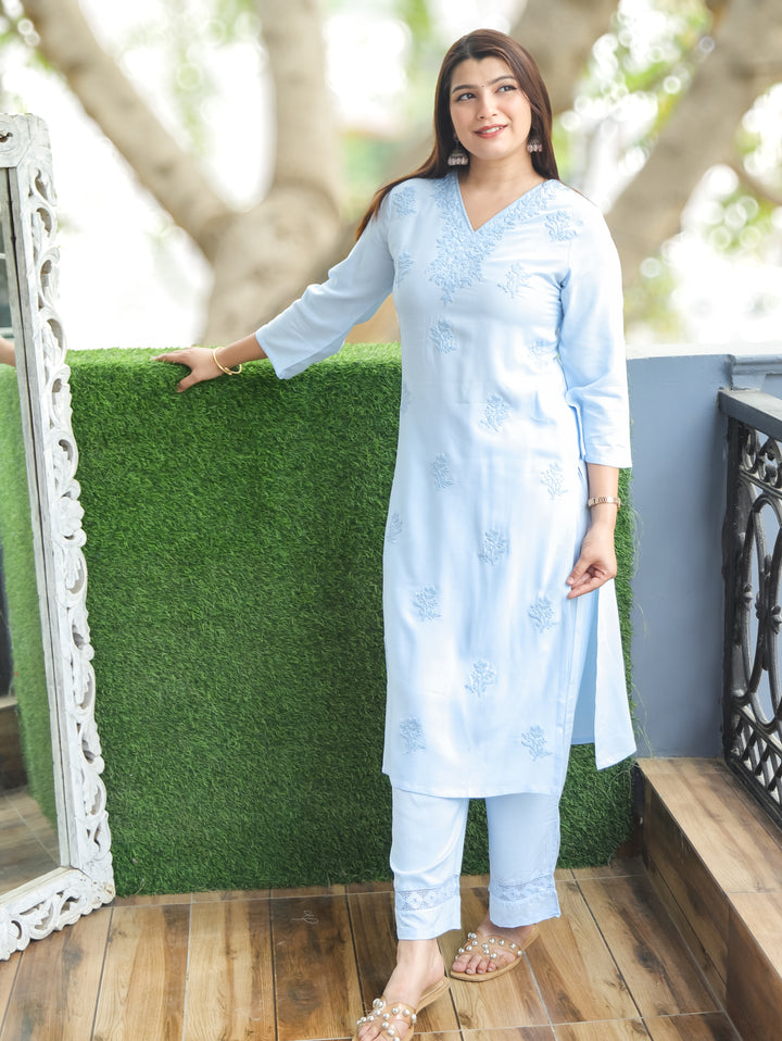 Jenna Powder Blue Chikankari Rayon 2 Piece Set