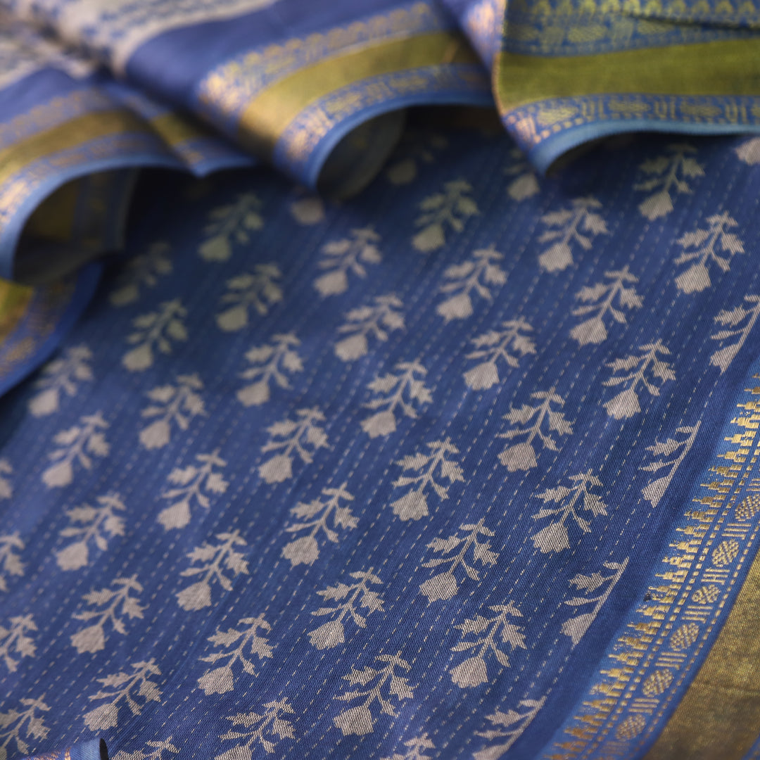 Zinat Denim Blue Digital Printed Mangalgiri Hem Work Cotton Suit Set