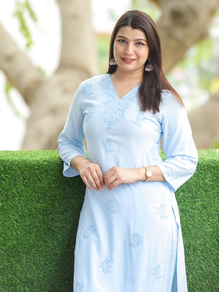 Jenna Powder Blue Chikankari Rayon 2 Piece Set