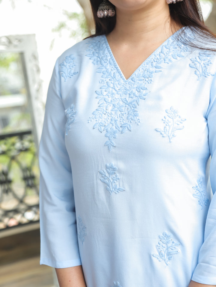 Jenna Powder Blue Chikankari Rayon 2 Piece Set