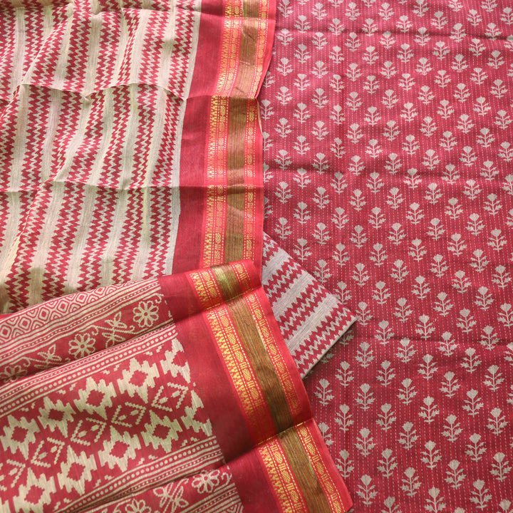 Zinat Ruby Pink Digital Printed Mangalgiri Hem Work Cotton Suit Set