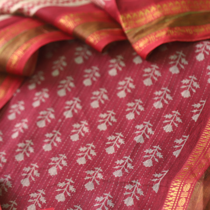 Zinat Ruby Pink Digital Printed Mangalgiri Hem Work Cotton Suit Set