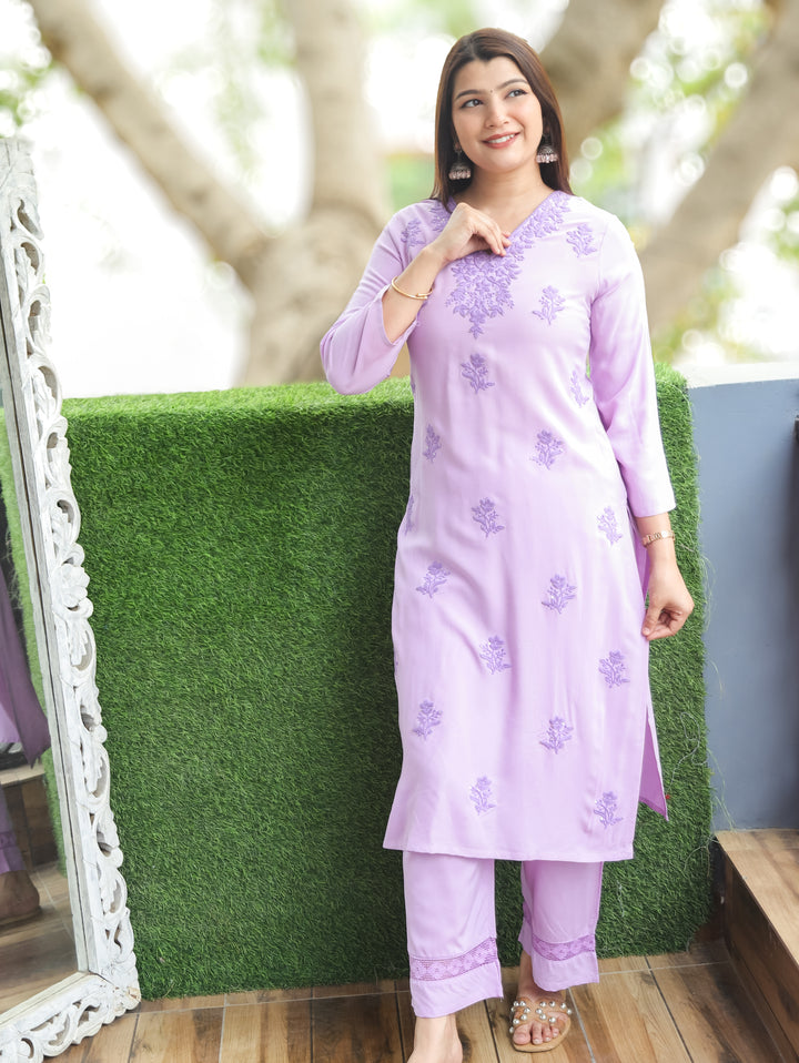 Jenna Petal Lilac Chikankari Rayon 2 Piece Set