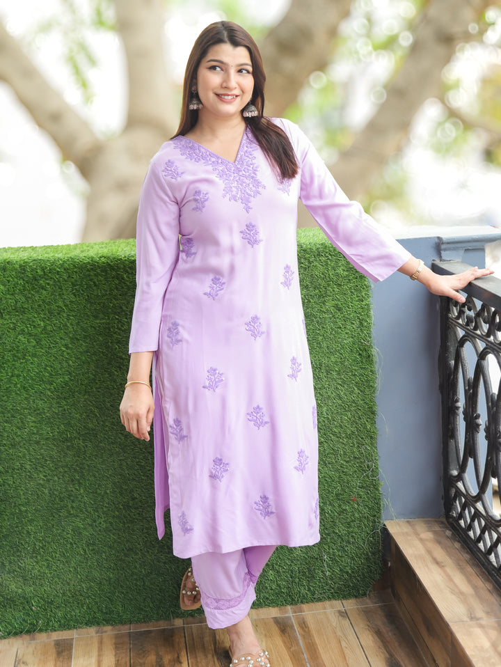 Jenna Petal Lilac Chikankari Rayon 2 Piece Set
