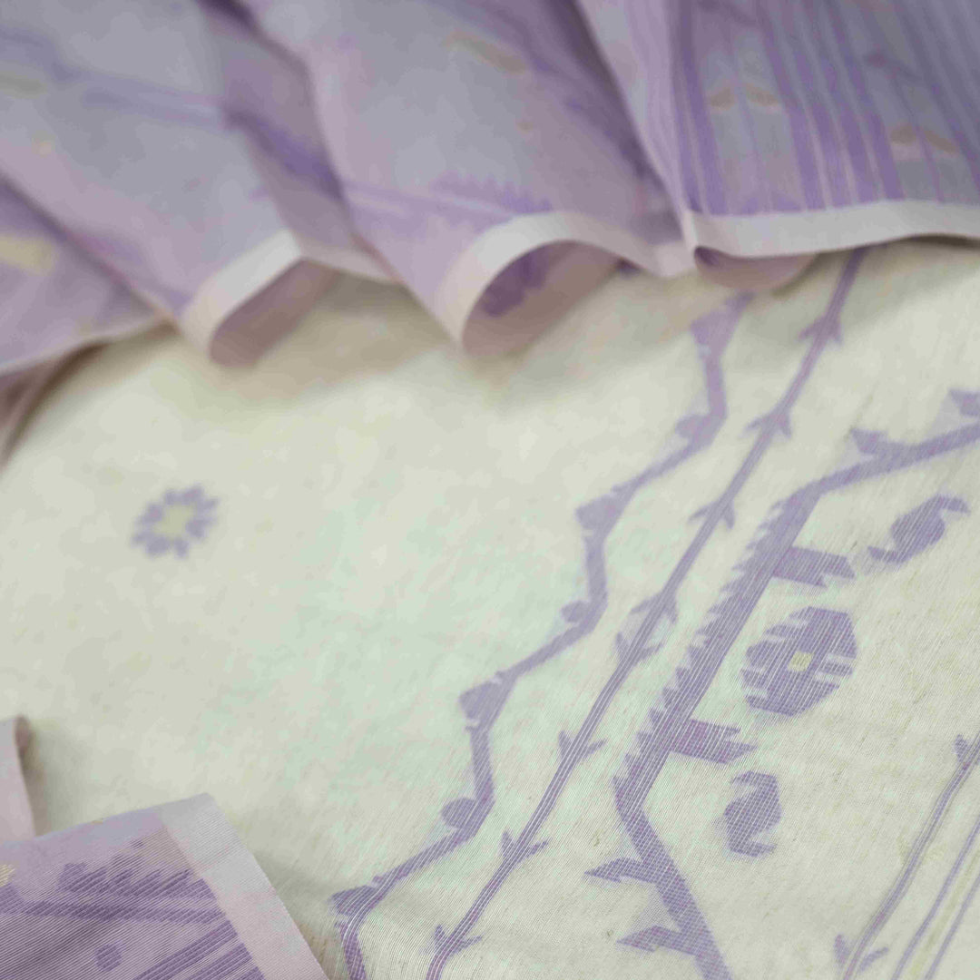 Jannat Beige With Lavender Authentic Jamdani Weaved Suit Set