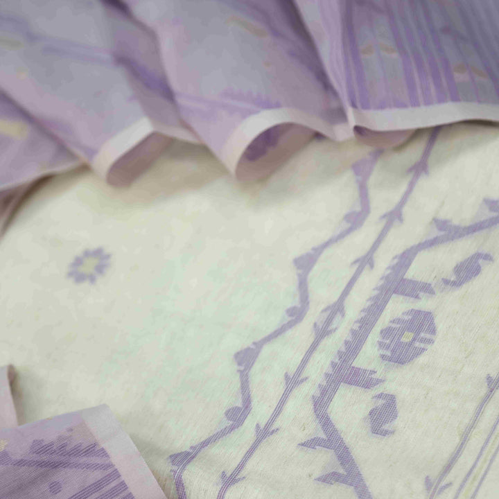 Jannat Beige With Lavender Authentic Jamdani Weaved Suit Set