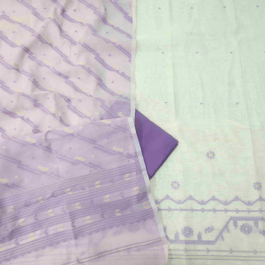 Jannat Beige With Lavender Authentic Jamdani Weaved Suit Set