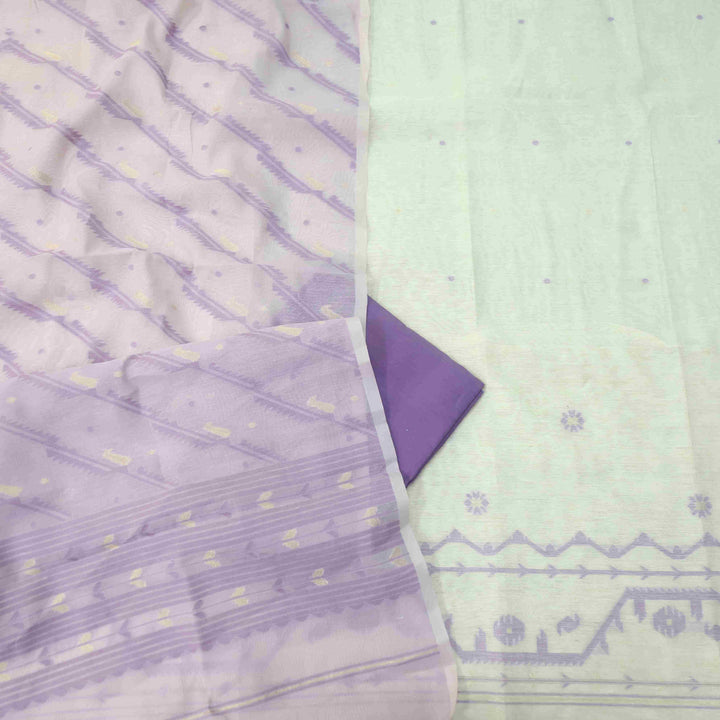 Jannat Beige With Lavender Authentic Jamdani Weaved Suit Set
