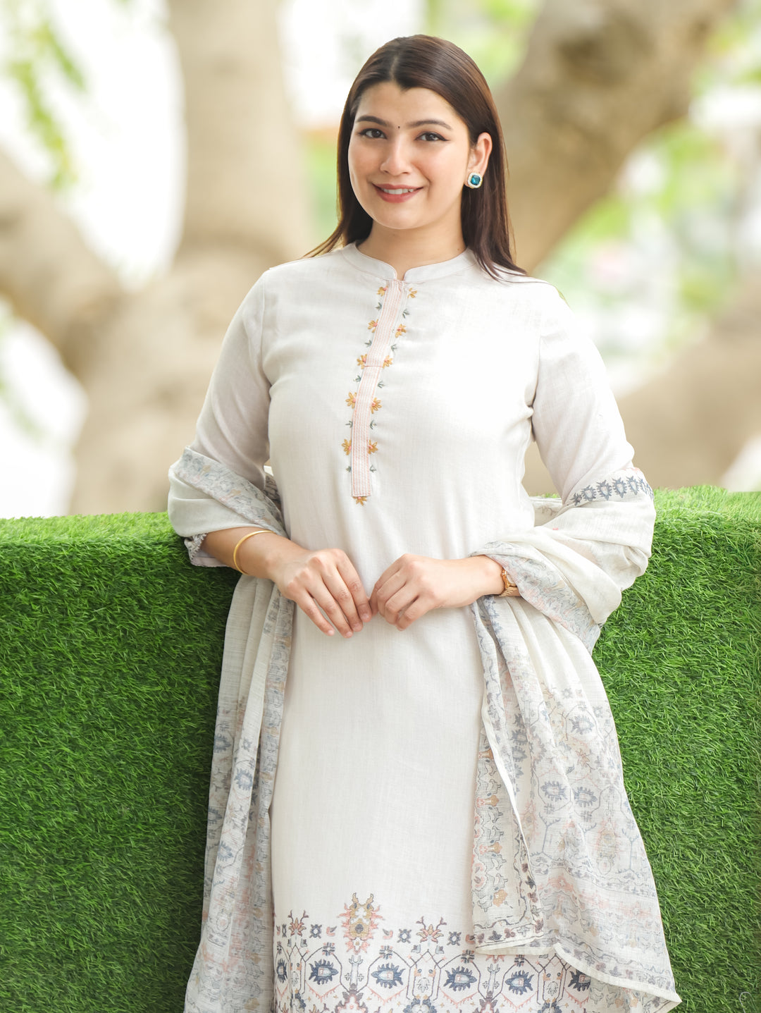 Savri Sand Beige Ban Collar Viscose Linen 3 Piece Set
