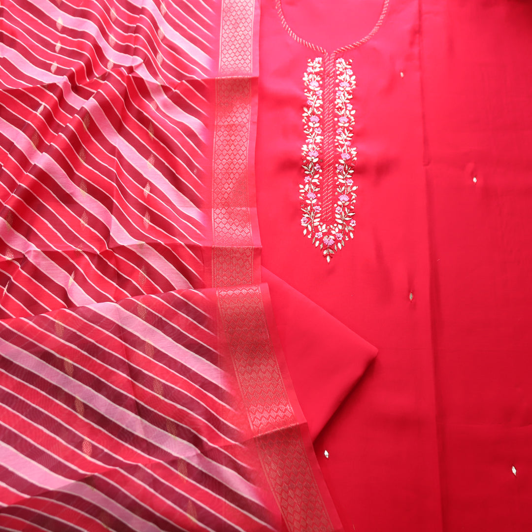 Maya Ruby Pink Kardana Embellish Neck Work in Modal Set