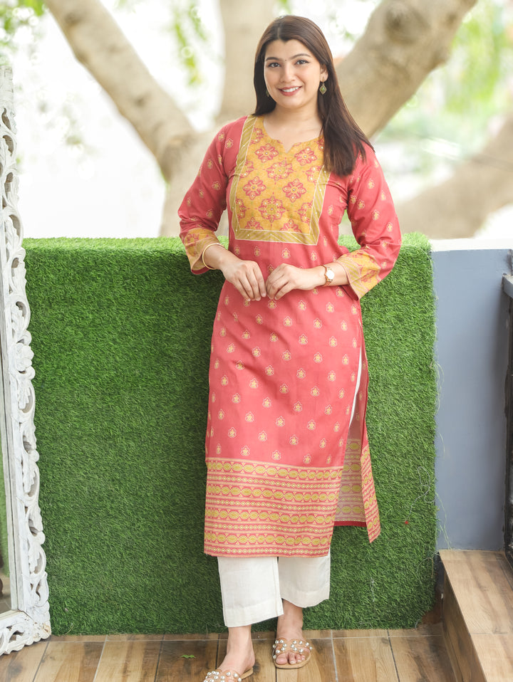 Ellen Rosy Pink Printed Yoke Cotton Kurti