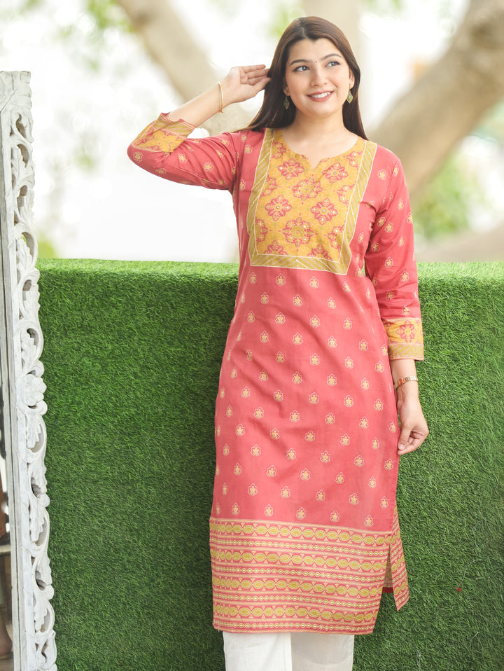 Ellen Rosy Pink Printed Yoke Cotton Kurti