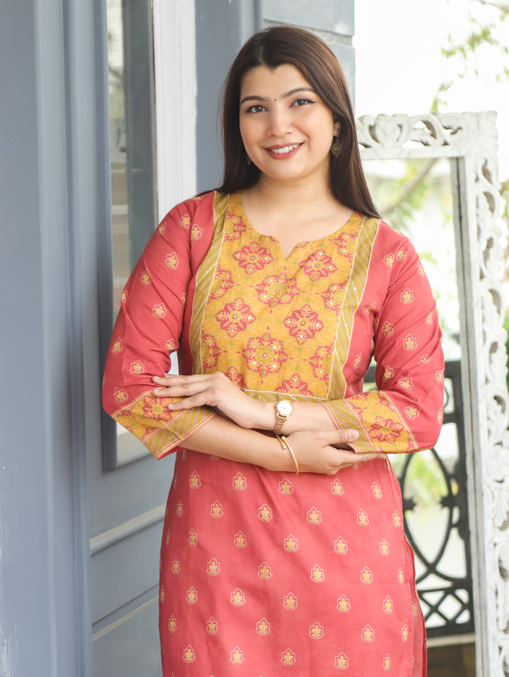 Ellen Rosy Pink Printed Yoke Cotton Kurti