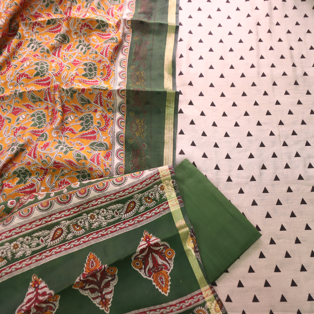 Parineeti Sand Beige with Green Kalamkari Print Maheswari Chanderi Set