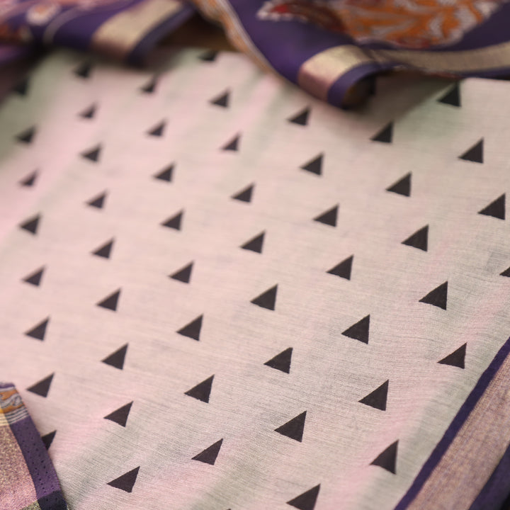 Parineeti Sand Beige with Blue Kalamkari Print Maheswari Chanderi Set