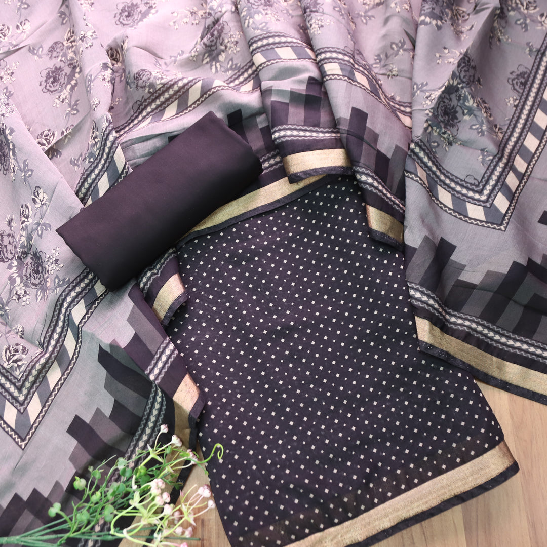 Rajasvi Black Digital Floral Print Maheswari Chanderi Set