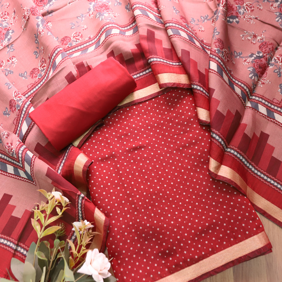 Rajasvi Barn Maroon Digital Floral Print Maheswari Chanderi Set
