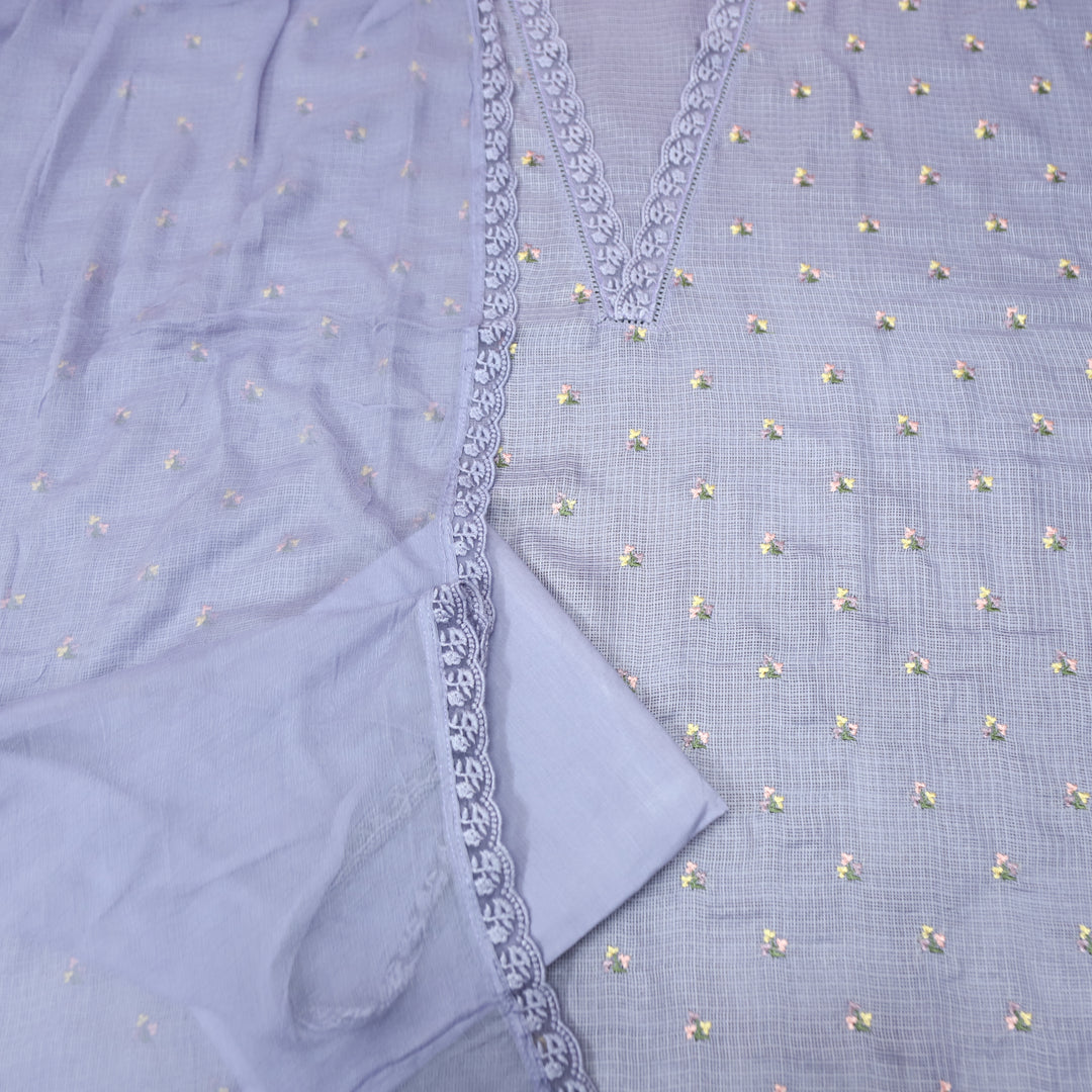 Yaleen Bluish Purple Lace V Neck Florat Thread Buti Kota Doriya Set