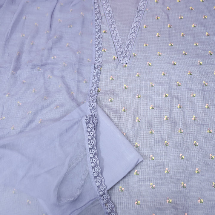 Yaleen Bluish Purple Lace V Neck Florat Thread Buti Kota Doriya Set