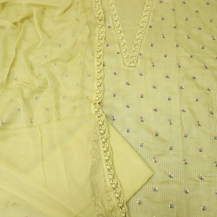 Yaleen Butter Yellow Lace V Neck Florat Thread Buti Kota Doriya Set