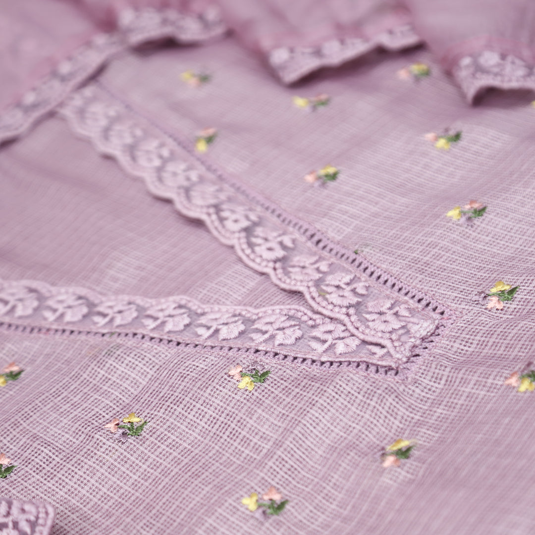 Yaleen Helio Lilac Lace V Neck Florat Thread Buti Kota Doriya Set