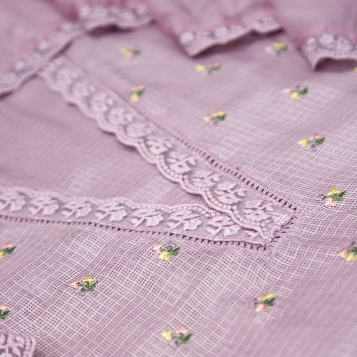 Yaleen Helio Lilac Lace V Neck Florat Thread Buti Kota Doriya Set