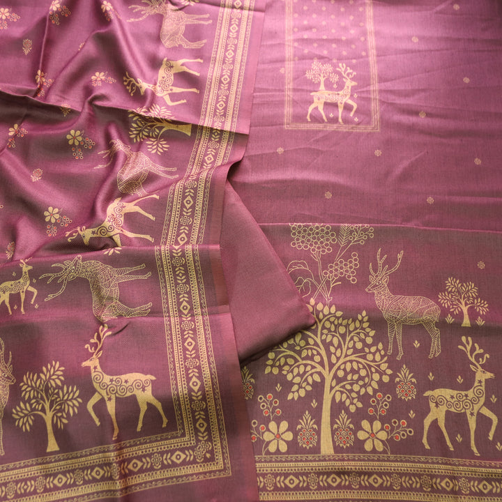 Sarina Mulberry Mauve Deer Printed Semi Pashmina Winter Set