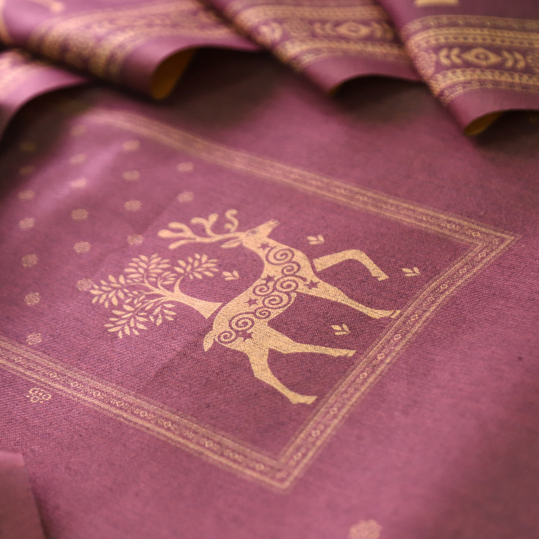Sarina Mulberry Mauve Deer Printed Semi Pashmina Winter Set