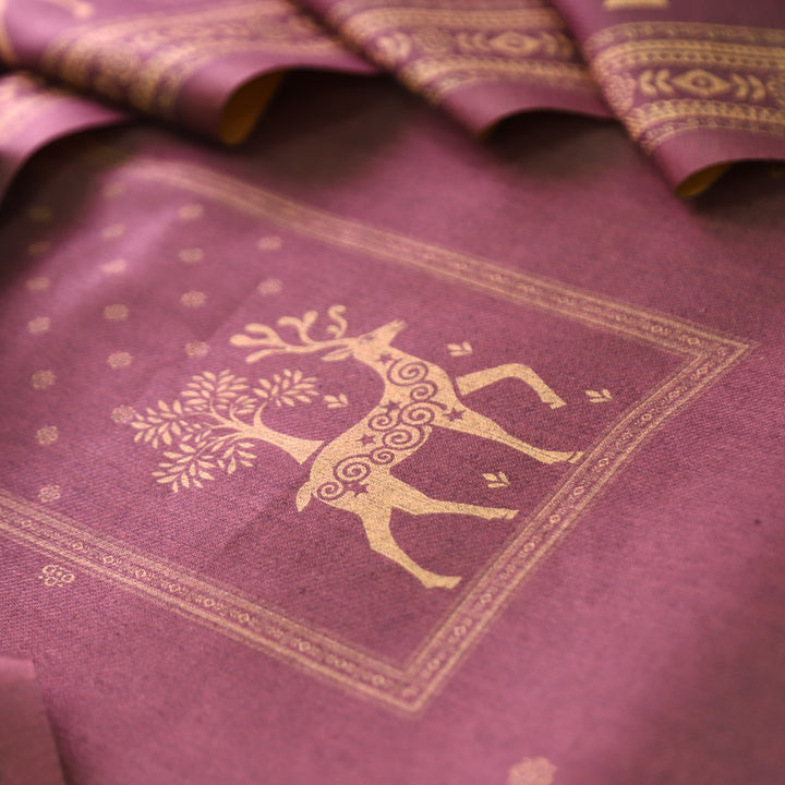 Sarina Mulberry Mauve Deer Printed Semi Pashmina Winter Set