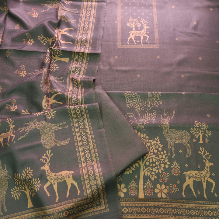 Sarina Antique Grey Deer Printed Semi Pashmina Winter Set