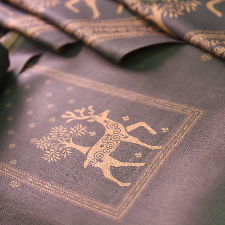 Sarina Antique Grey Deer Printed Semi Pashmina Winter Set
