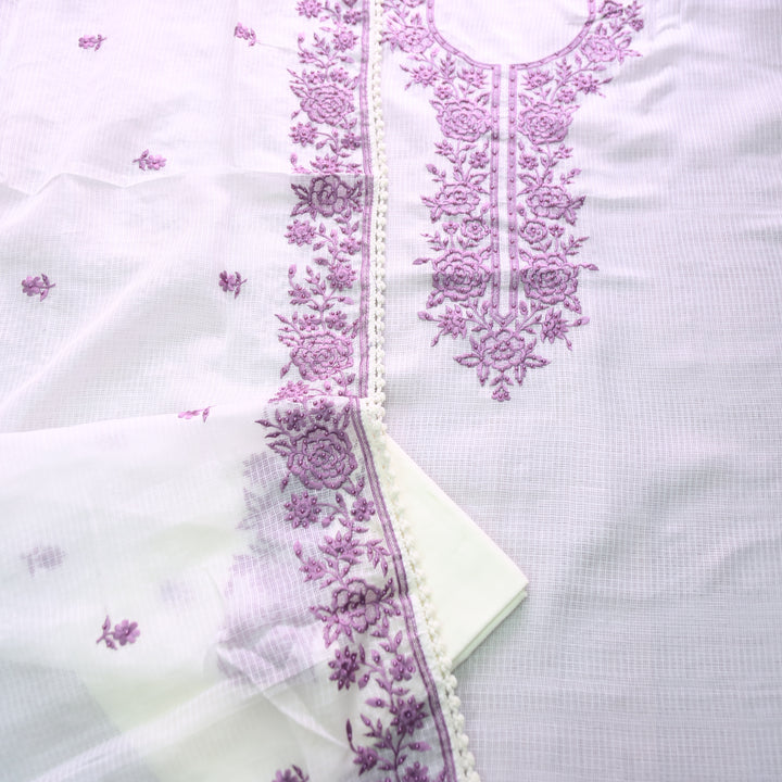Hans Safed with Purple Thread Embriodered Kota Doriya Set