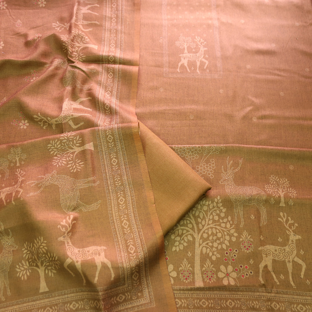 Sarina Barn Rust Deer Printed Semi Pashmina Winter Set