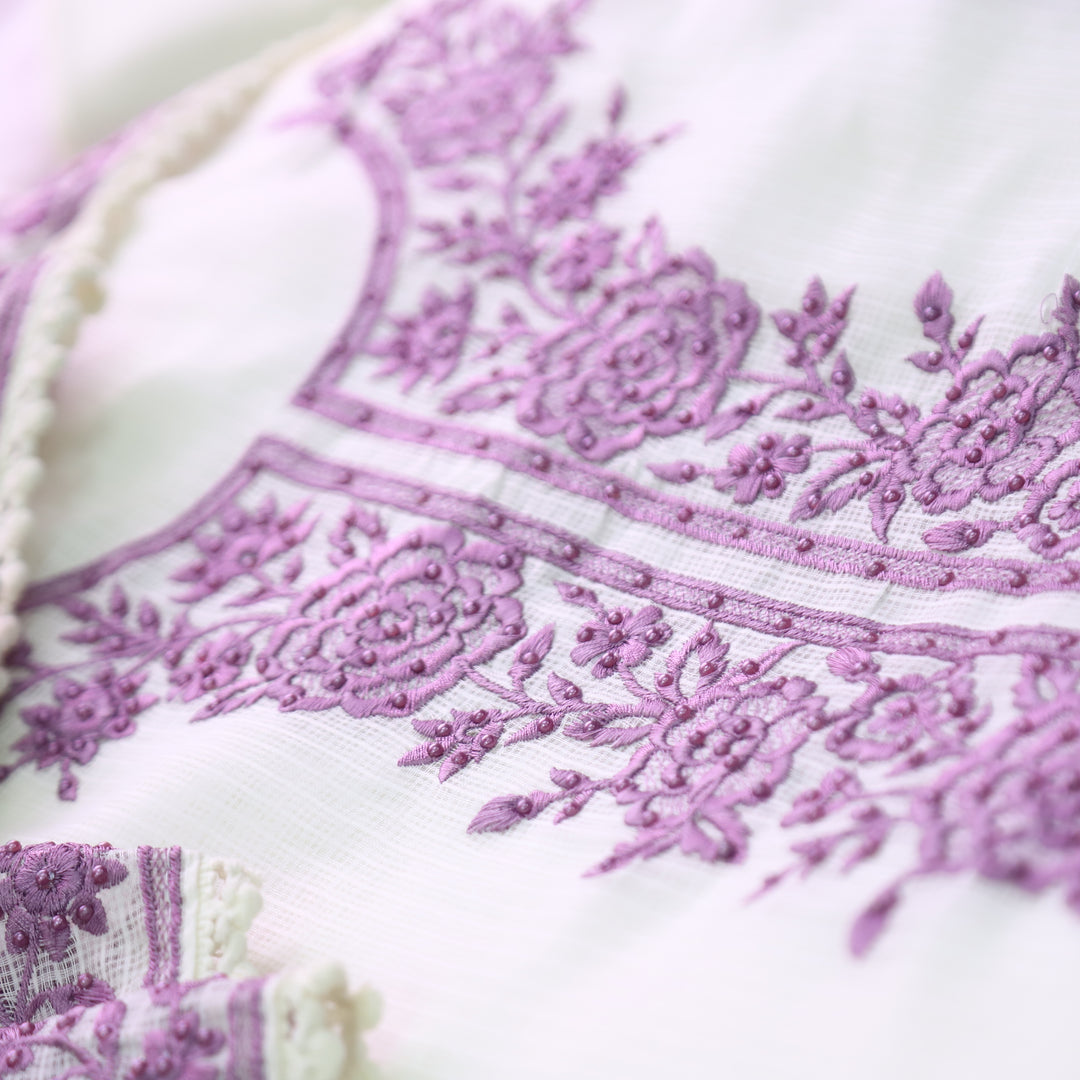 Hans Safed with Purple Thread Embriodered Kota Doriya Set