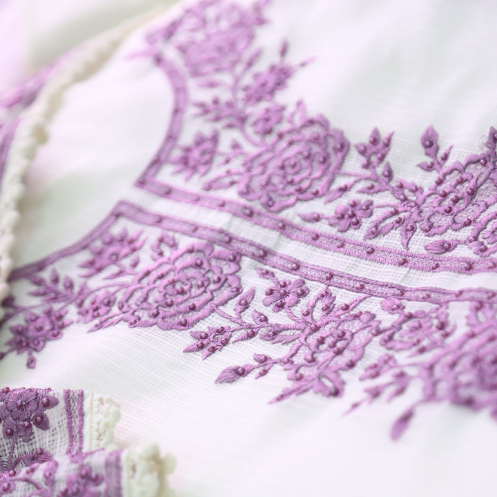 Hans Safed with Purple Thread Embriodered Kota Doriya Set