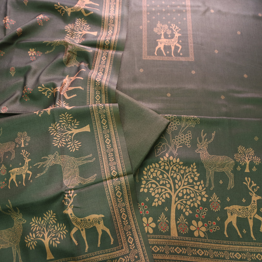 Sarina Pine Forest Deer Printed Semi Pashmina Winter Set