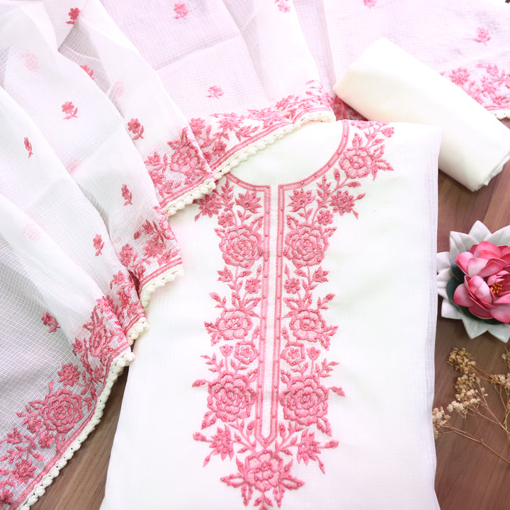 Hans Safed with Mauve Thread Embriodered Kota Doriya Set