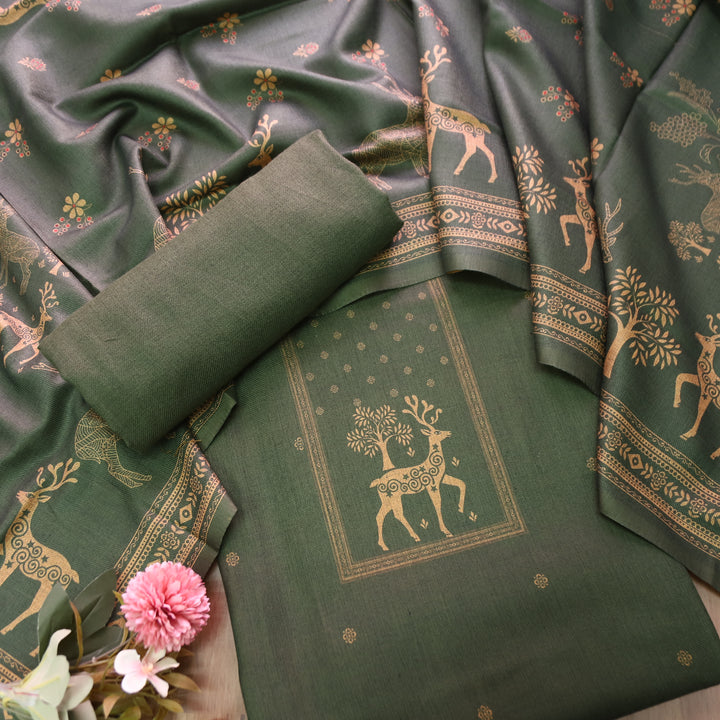 Sarina Pine Forest Deer Printed Semi Pashmina Winter Set