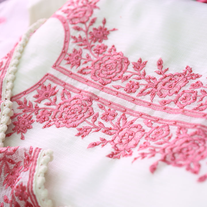Hans Safed with Mauve Thread Embriodered Kota Doriya Set