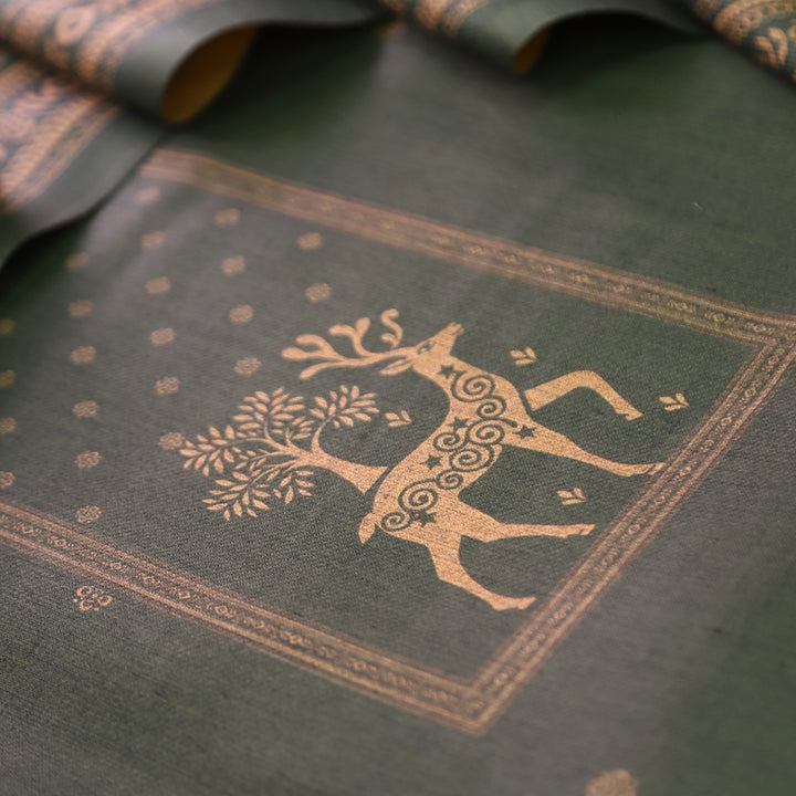 Sarina Pine Forest Deer Printed Semi Pashmina Winter Set